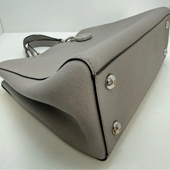 Michael Kors Cynthia Satchel Gray Saffiano Leather Chain Tote MK Charm - Picture 7 of 12